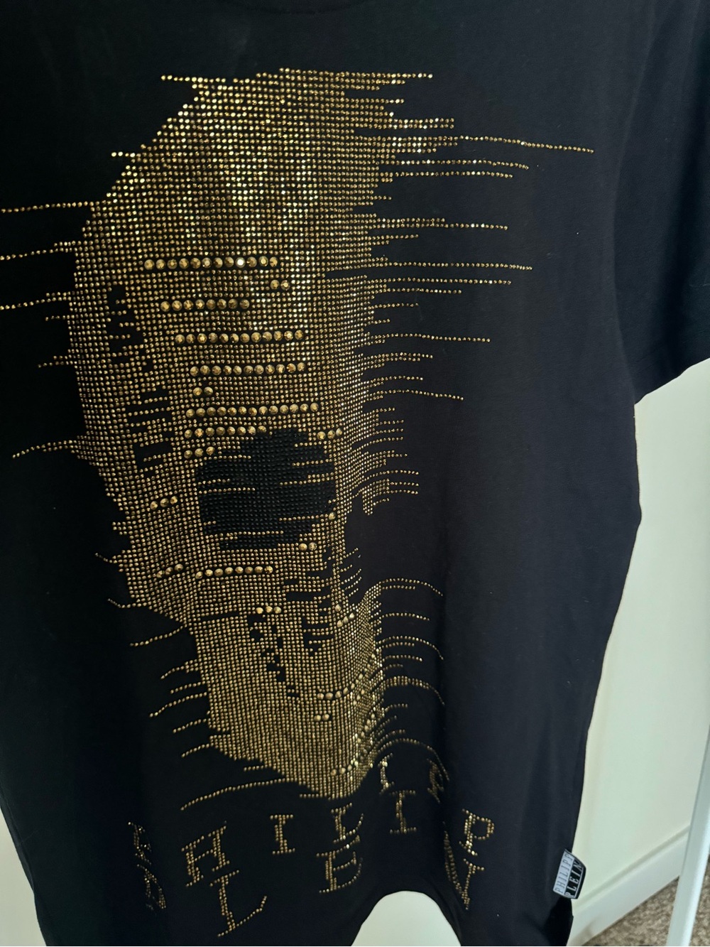 Philipp Plein Skull Rhinestone T-Shirt Black Crystal Logo Luxury Designer Tee
